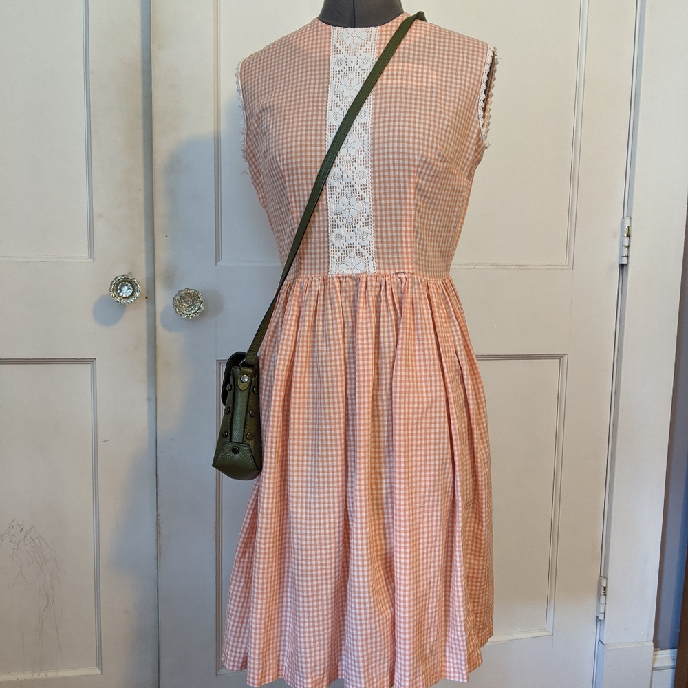 Vintage handmade peach gingham dress